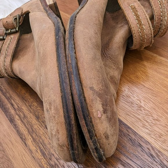 Free People Braeburn Ankle Boot 37 7 Brown Leather Double Side Buckle Distressed - Picture 12 of 14